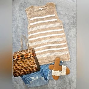 Lou & Grey Striped Linen Cotton Sweater Sz Lg